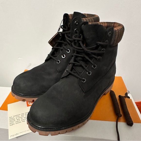 Timberland Boots Men's 11 Warm Lined 6" WATERPROOF Black Nubuck Plaid Tan Boots - Picture 5 of 13